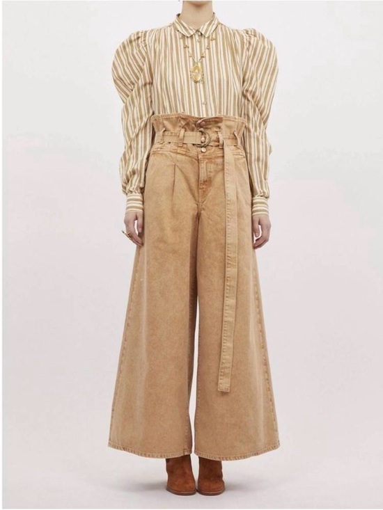 ULLA JOHNSON Tops - Ulla Johnson Dari Blouse Sand Stripe Puff Sleeve 100% Cotton Womens 12 NWT
